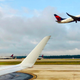 A Delta Airlines airplane takes off from Atlanta International Airport, Georgia.